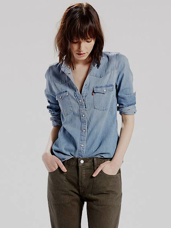 Camisa Jean Dotacion Indigo Clasico Rigido Dama Mujer